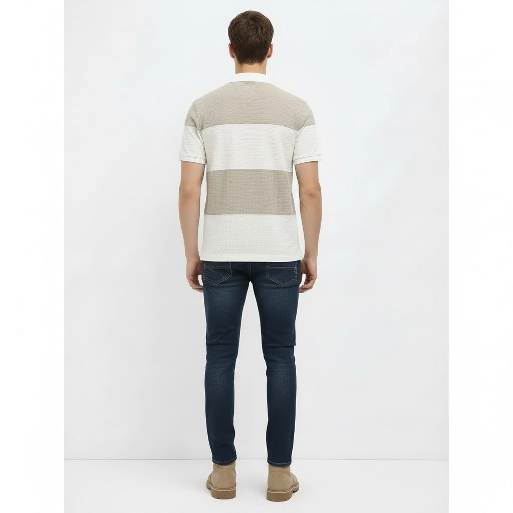 Men Linen Melange Colourblocked  Polo Collar T-shirt