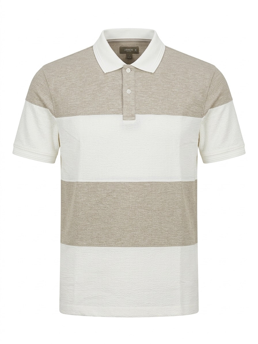 Men Linen Melange Colourblocked  Polo Collar T-shirt