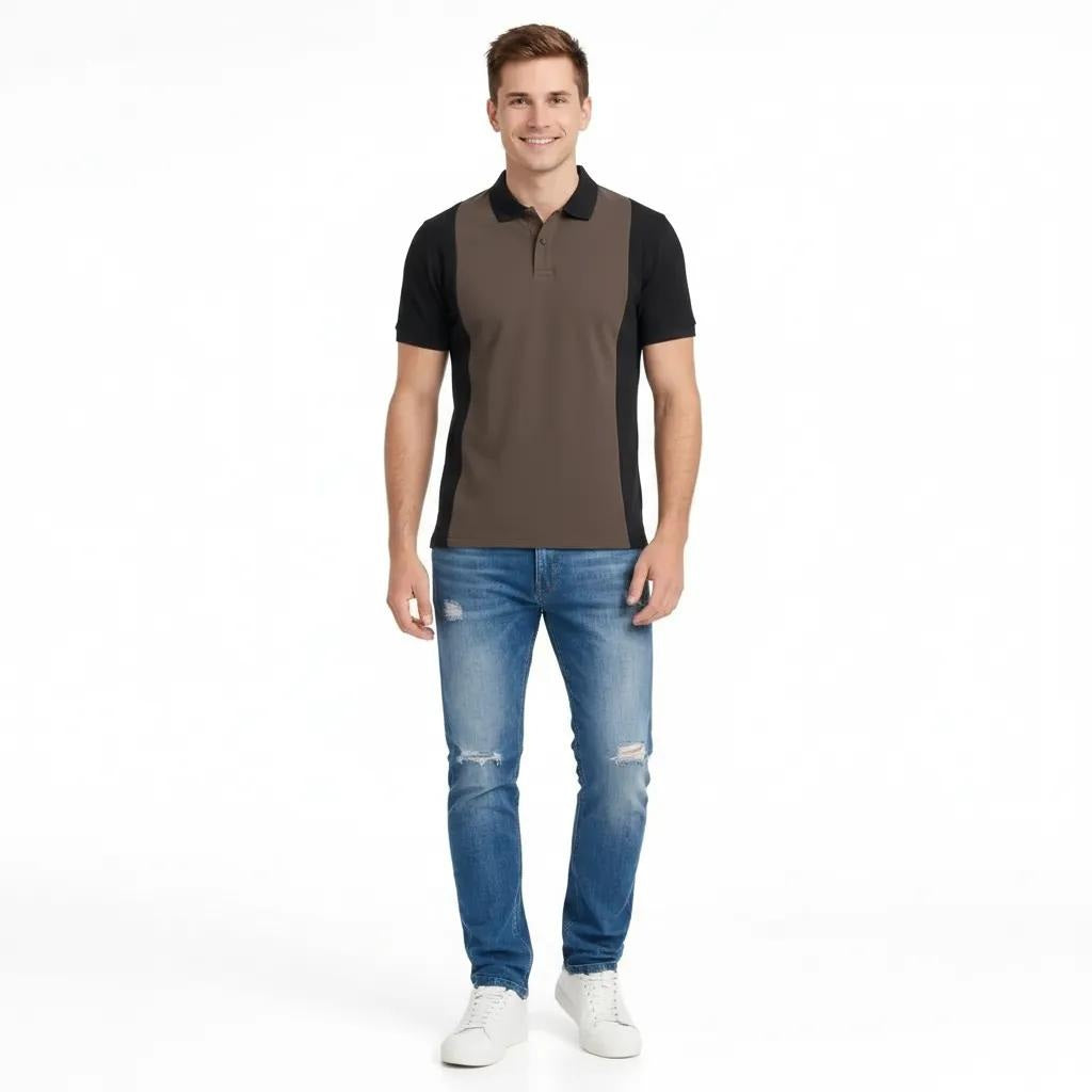 Men Coffee Colourblocked Polo Collar T-shirt