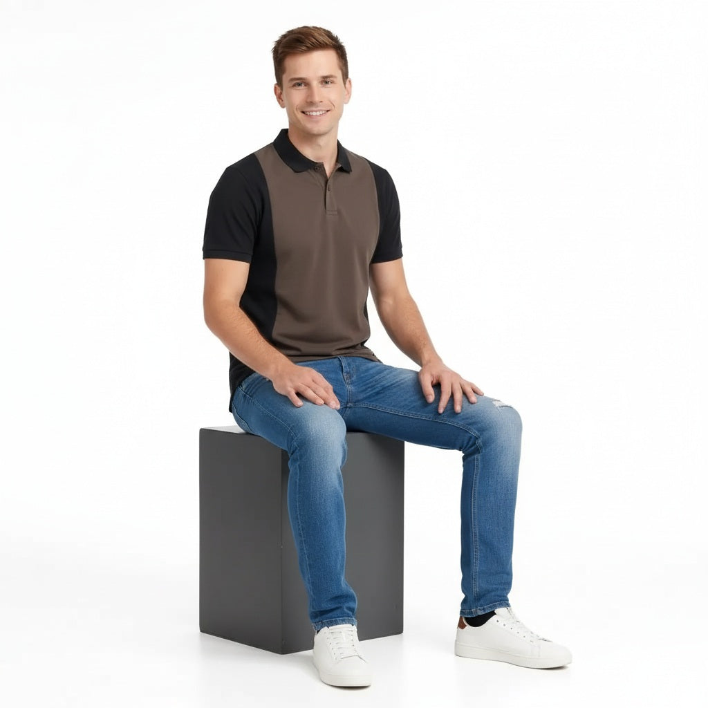 Men Colourblocked Polo Collar T-shirt