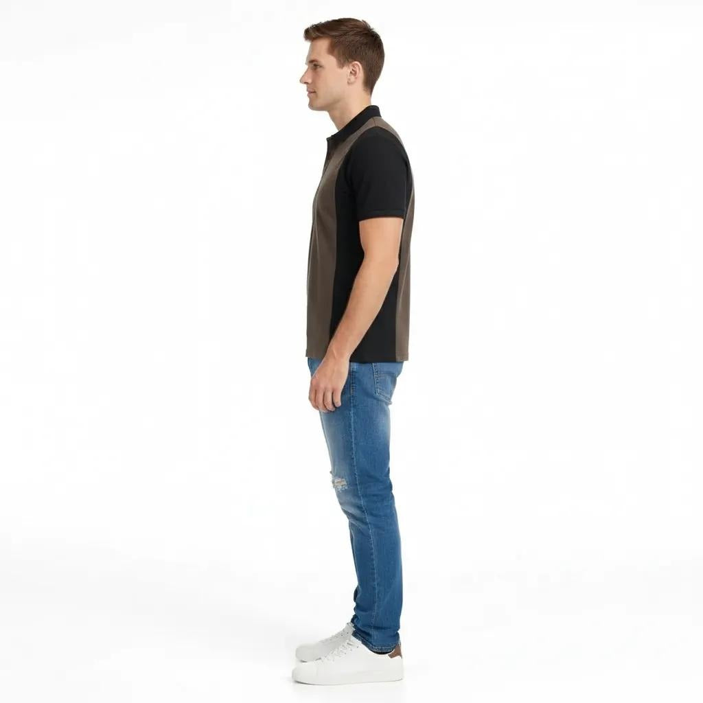 Men Coffee Colourblocked Polo Collar T-shirt