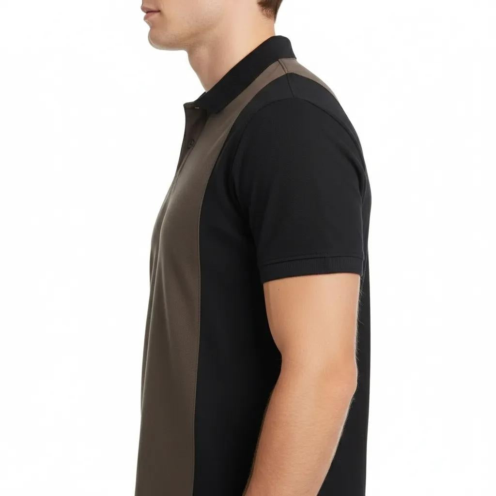 Men Coffee Colourblocked Polo Collar T-shirt