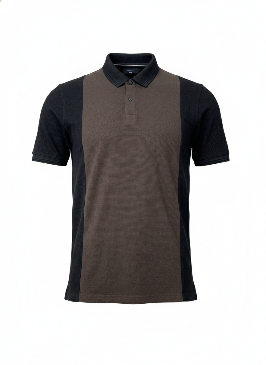 Men Coffee Colourblocked Polo Collar T-shirt