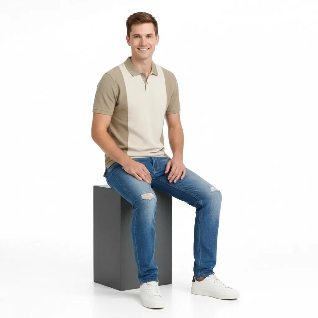 Men Safari Colourblocked Polo Collar T-shirt