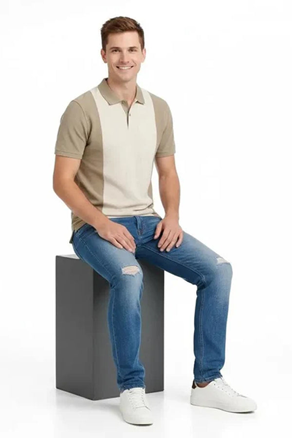 Men Colourblocked Polo Collar T-shirt