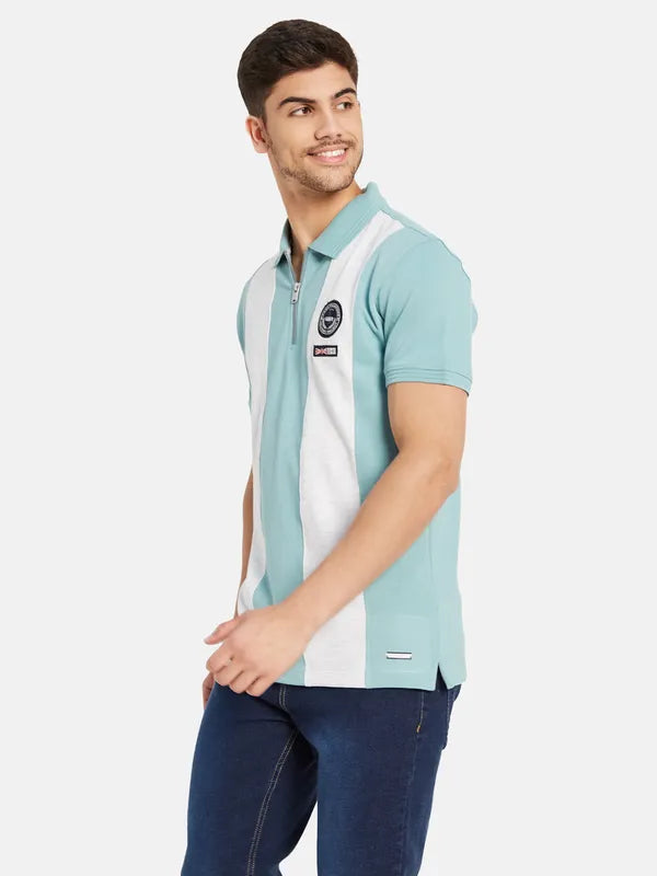 Half Zipper Vertical Stripes Polo T-Shirt