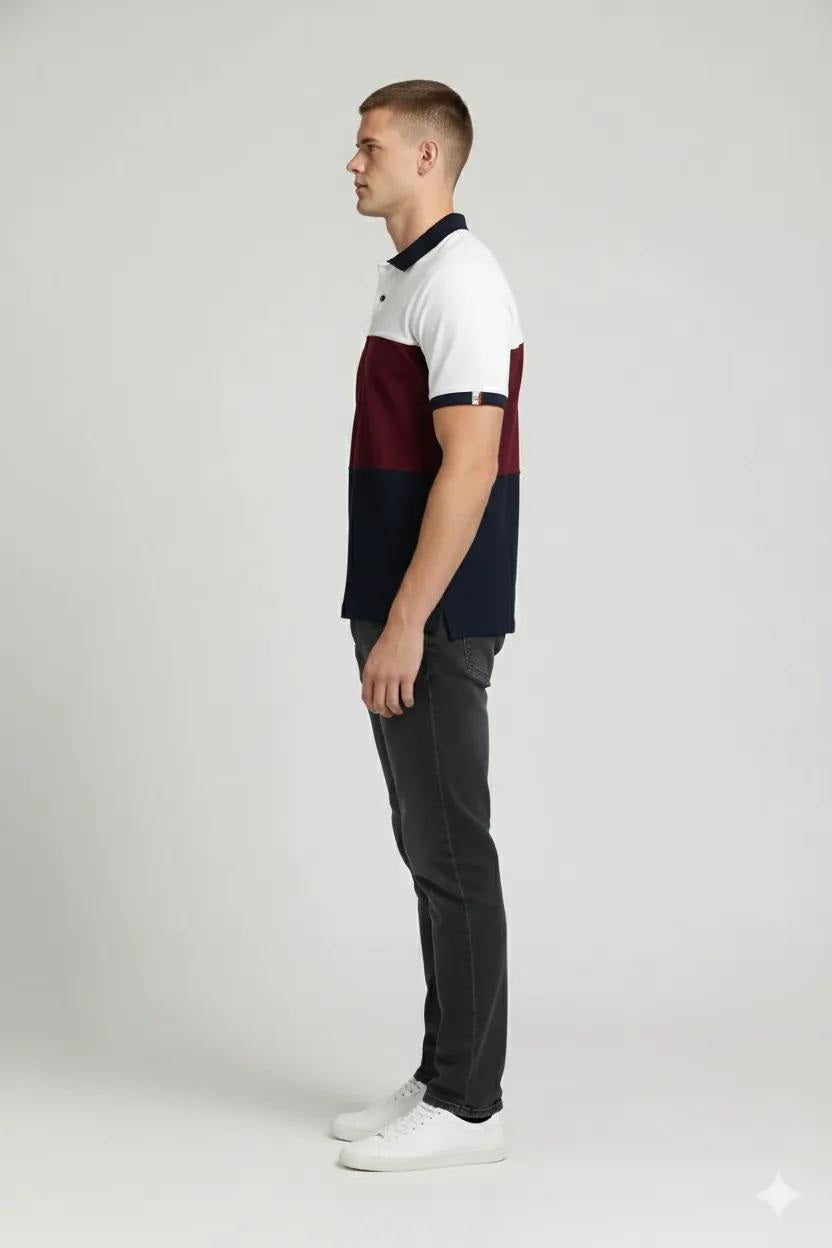 Men Merlot Colourblocked Polo Collar T-shirt