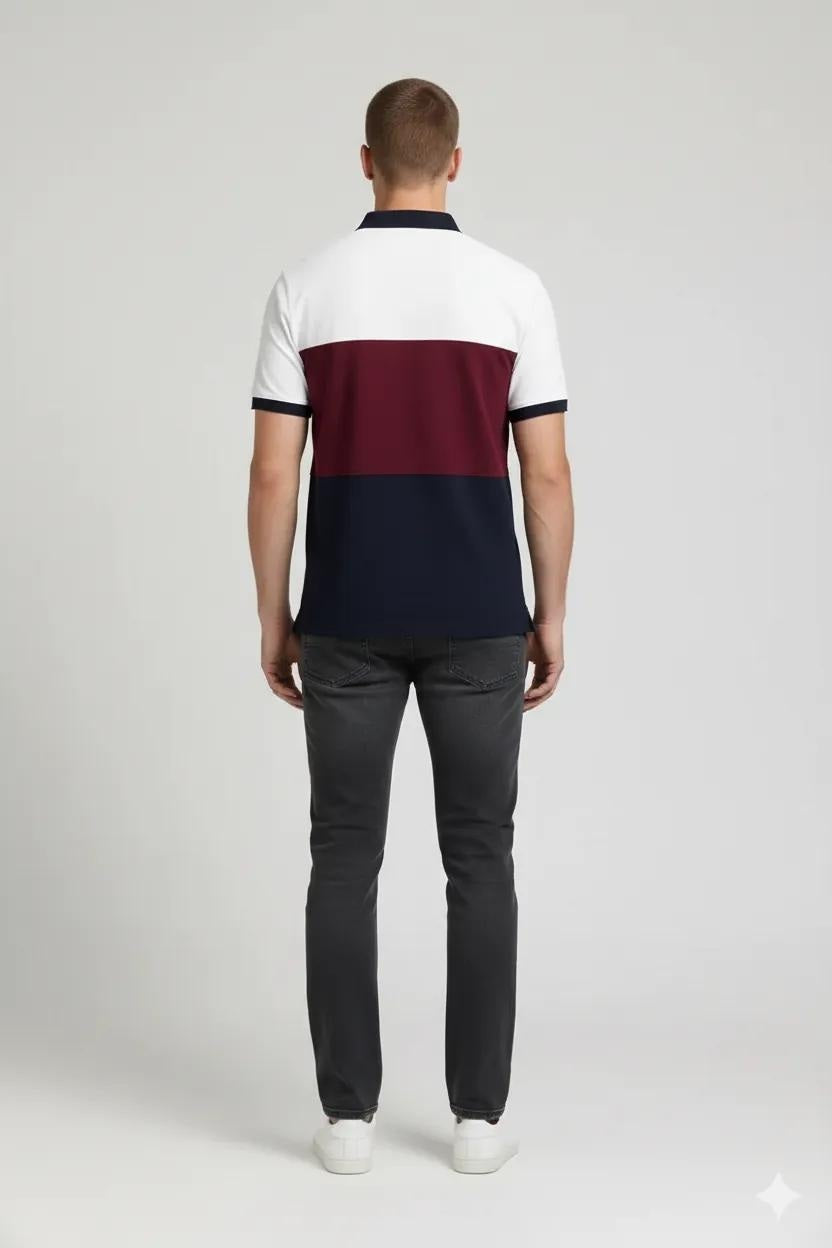 Men Merlot Colourblocked Polo Collar T-shirt