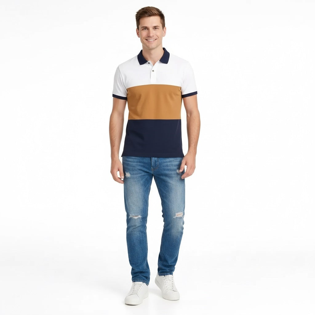 Men Wheat Colourblocked Polo Collar T-shirt