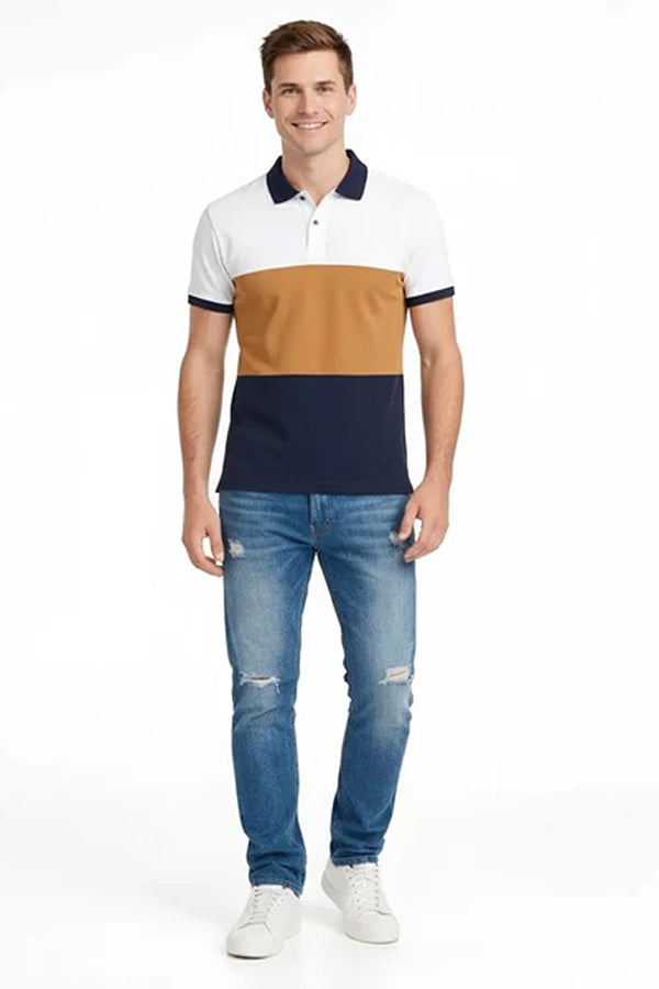 Men Colourblocked Polo Collar T-shirt