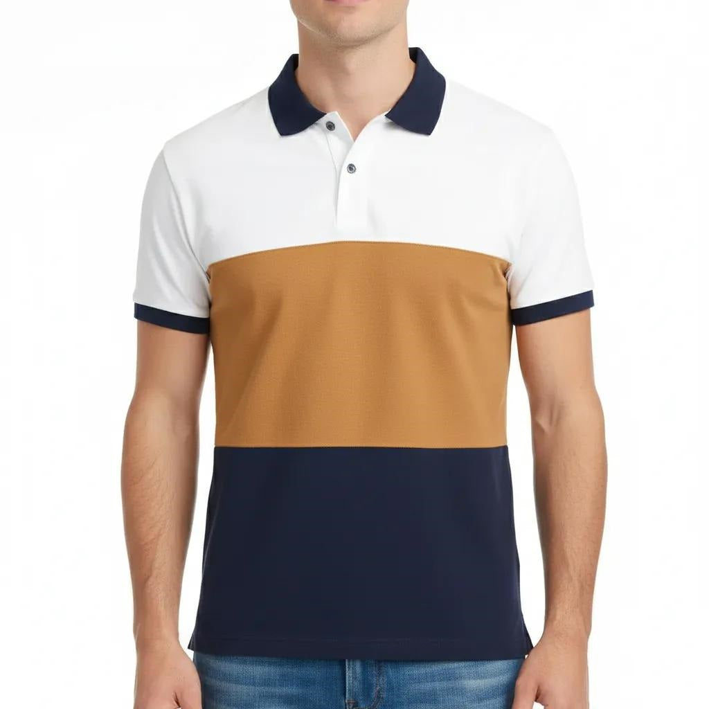 Men Wheat Colourblocked Polo Collar T-shirt