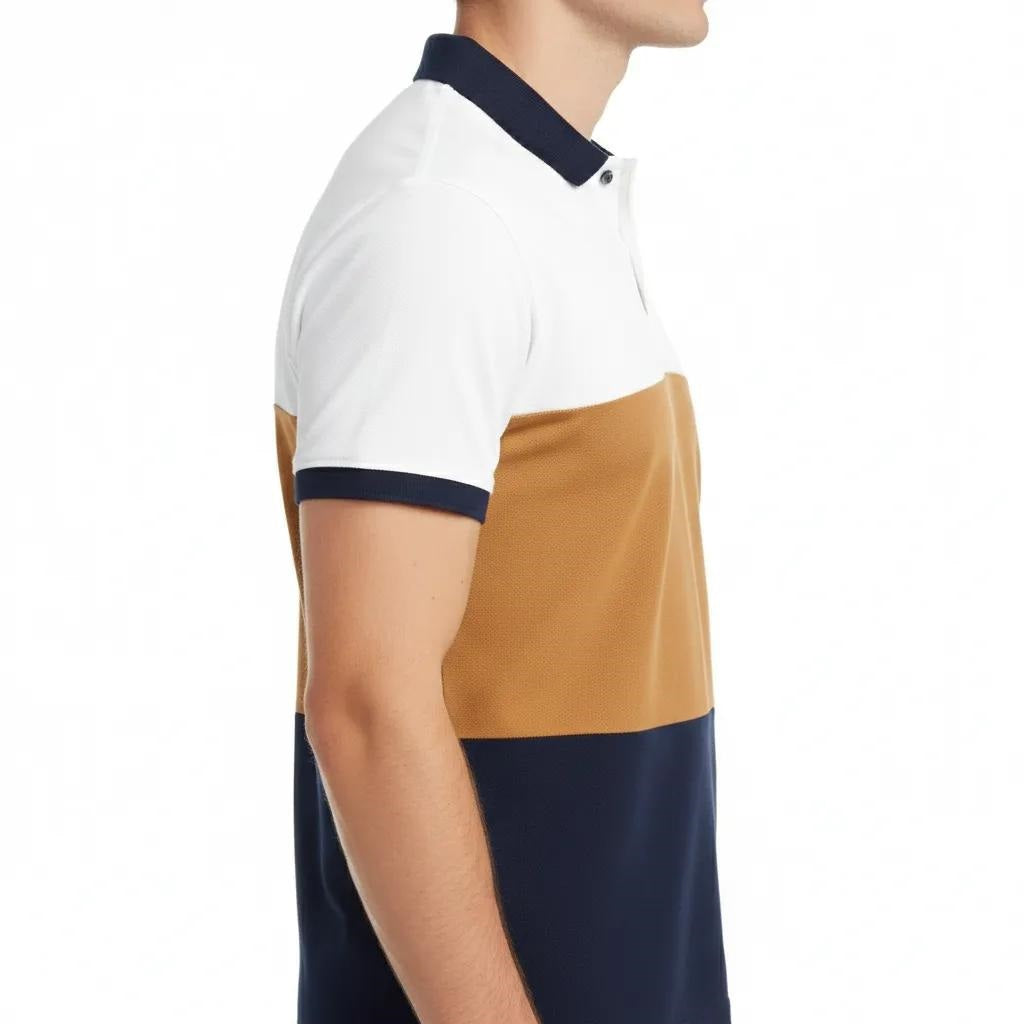 Men Wheat Colourblocked Polo Collar T-shirt