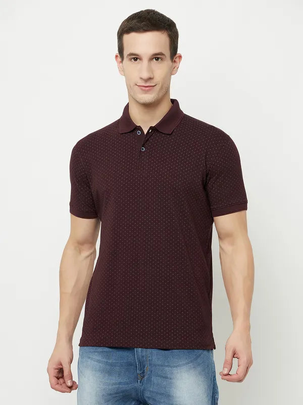 Octave Men Maroon Polo Collar T-Shirt