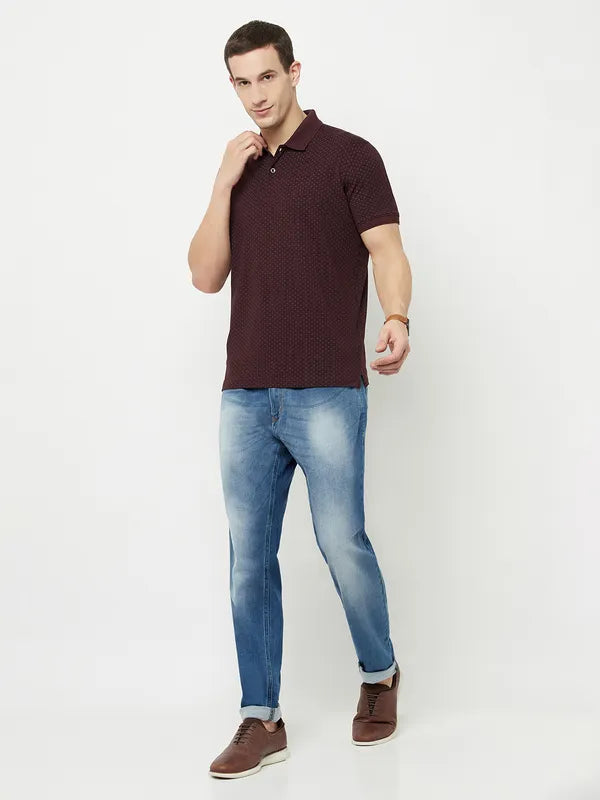Octave Men Maroon Polo Collar T-Shirt