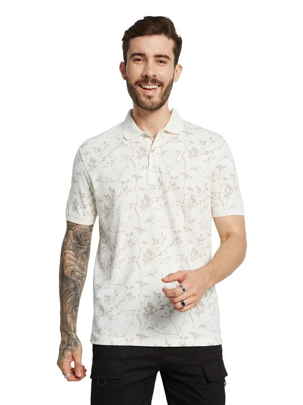 Octave Men Floral Polo Collar Pockets T-Shirt