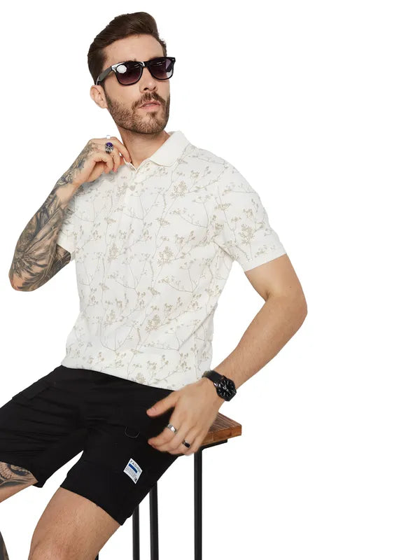 Octave Men Floral Polo Collar Pockets T-Shirt