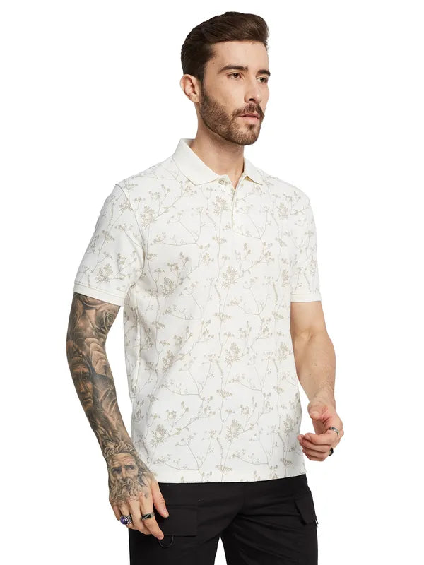 Octave Men Floral Polo Collar Pockets T-Shirt