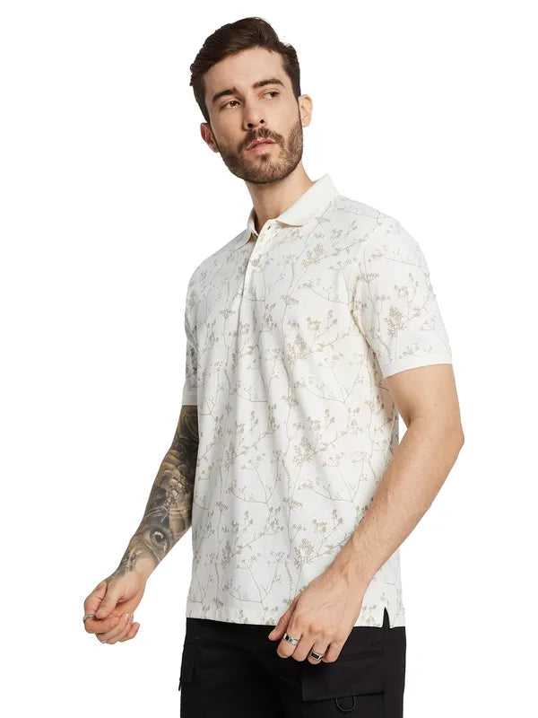 Octave Men Floral Polo Collar Pockets T-Shirt