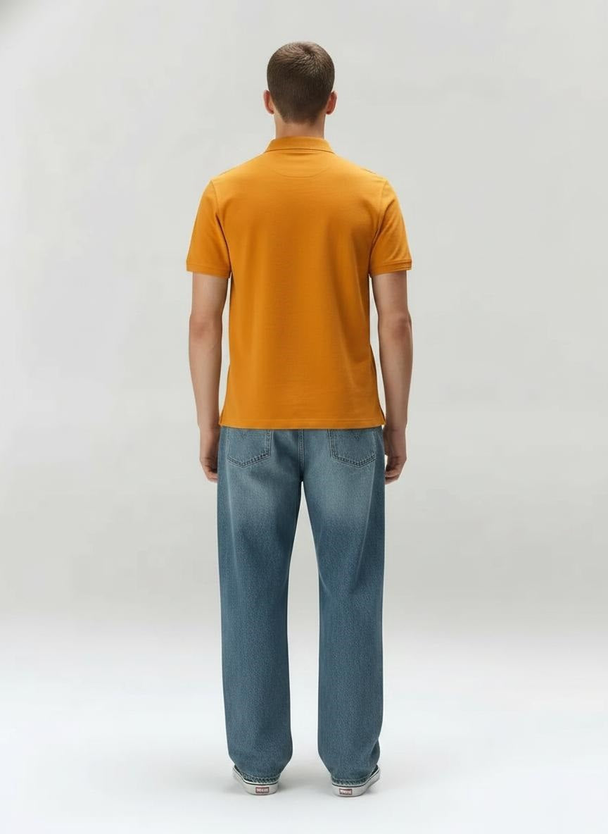 Men Oak Buff Typography Colourblocked Polo Collar T-shirt