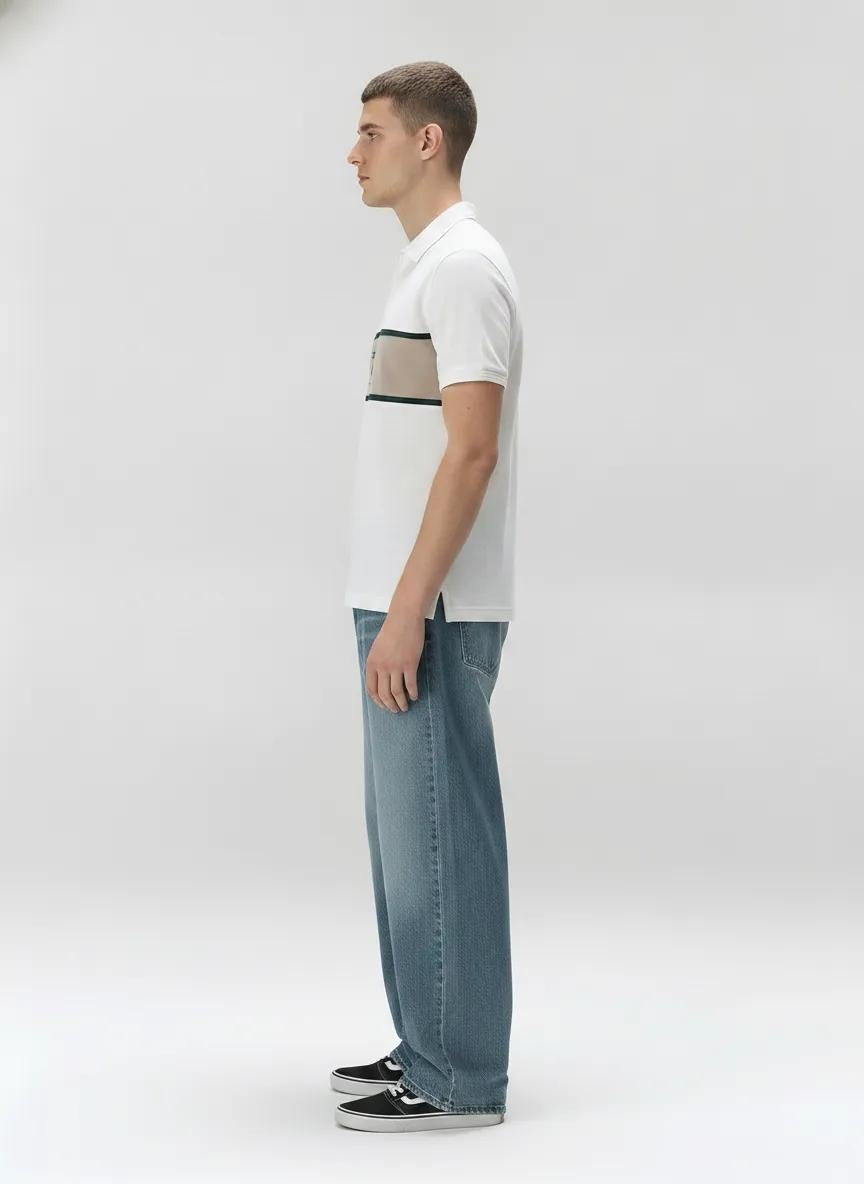 Men Off White Typography Colourblocked Polo Collar T-shirt