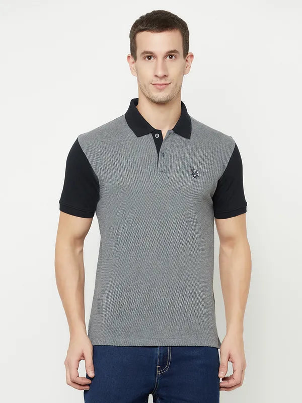 Octave Men Grey Colourblocked Polo Collar T-Shirt