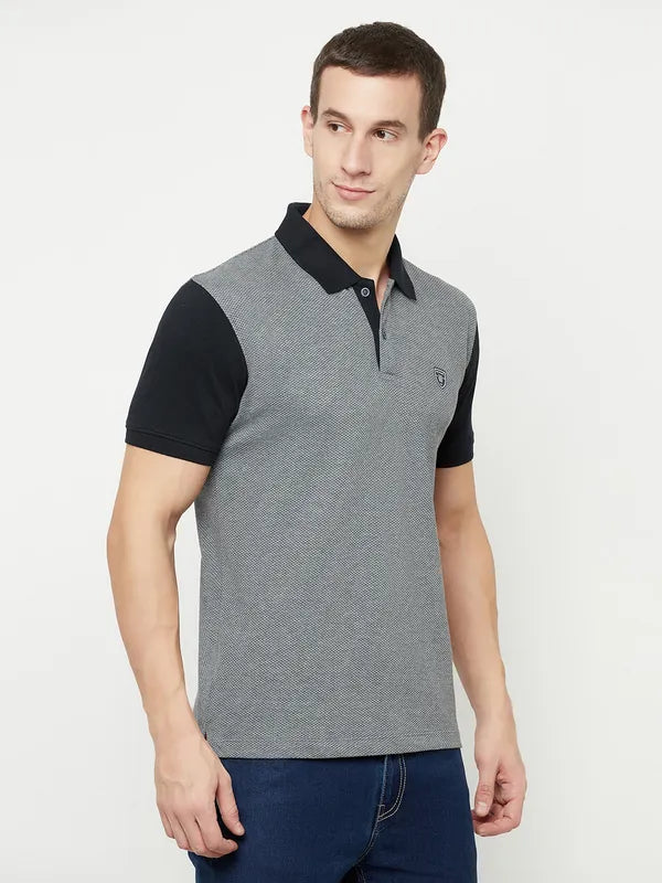 Octave Men Grey Colourblocked Polo Collar T-Shirt