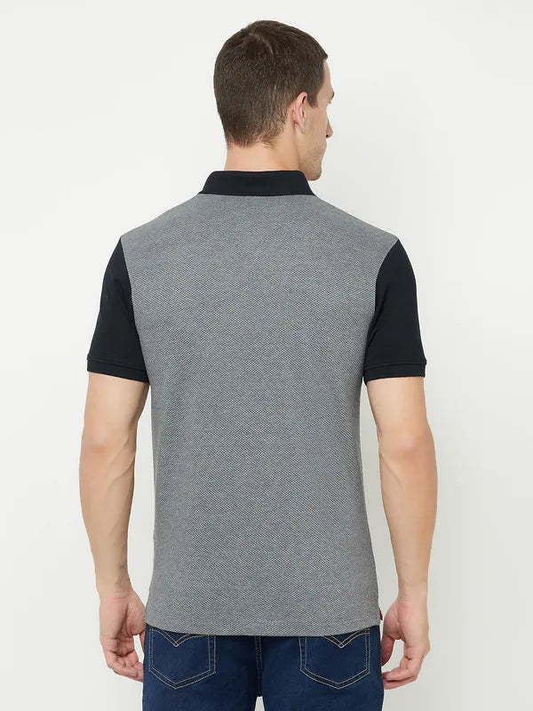 Octave Men Grey Colourblocked Polo Collar T-Shirt