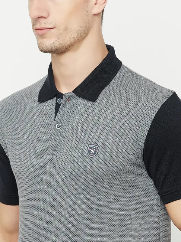 Octave Men Grey Colourblocked Polo Collar T-Shirt