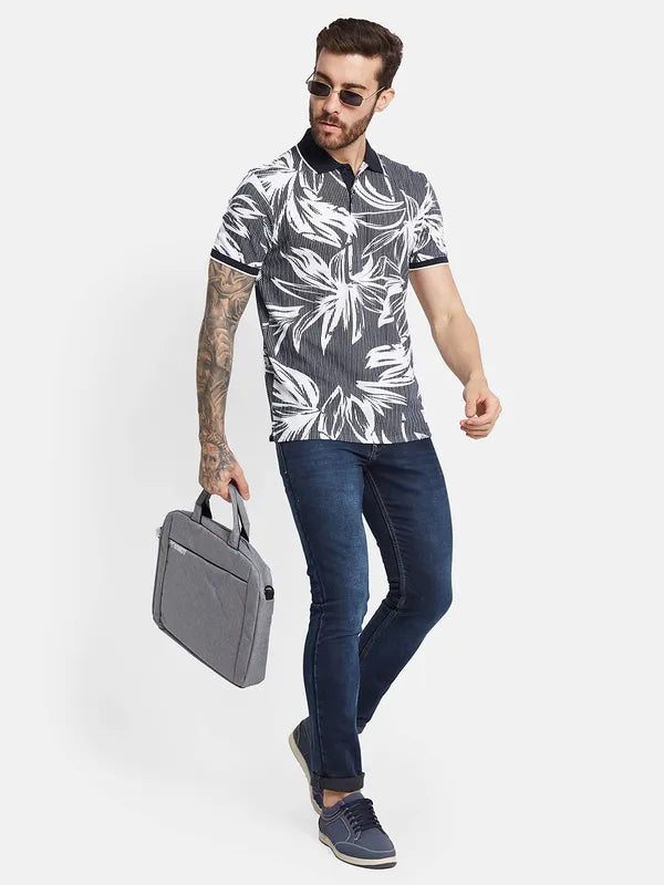 Octave Ss24 Men Tropical Printed Polo Collar T-Shirt