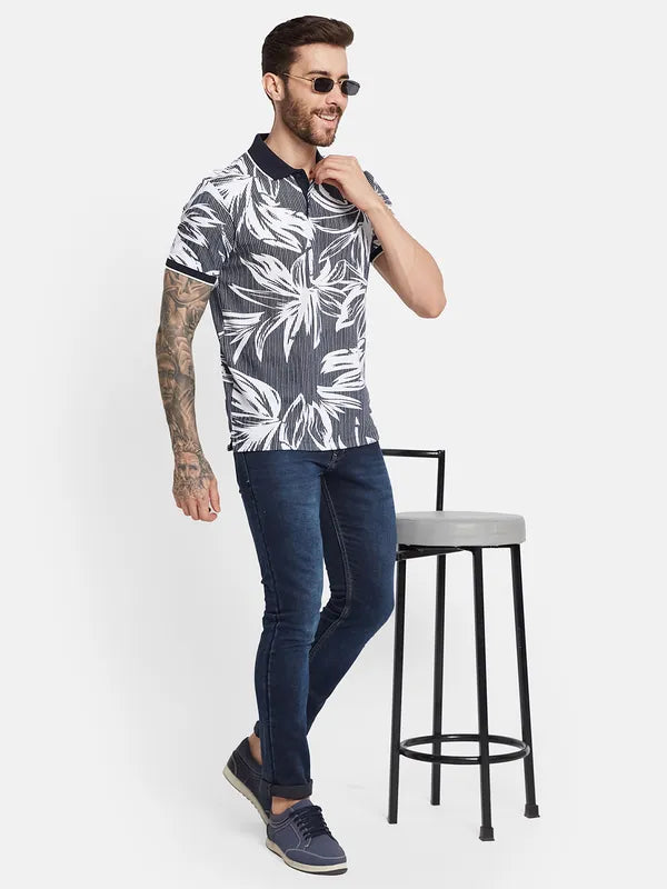 Octave Ss24 Men Tropical Printed Polo Collar T-Shirt