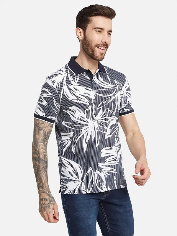 Octave Ss24 Men Tropical Printed Polo Collar T-Shirt