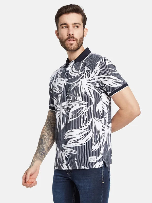 Octave Ss24 Men Tropical Printed Polo Collar T-Shirt