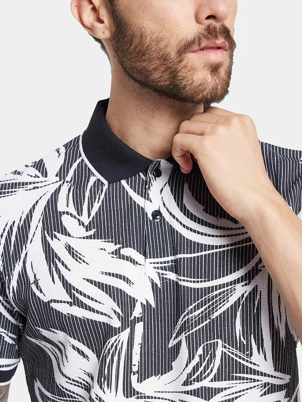 Octave Ss24 Men Tropical Printed Polo Collar T-Shirt