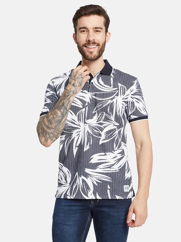 Octave Ss24 Men Tropical Printed Polo Collar T-Shirt