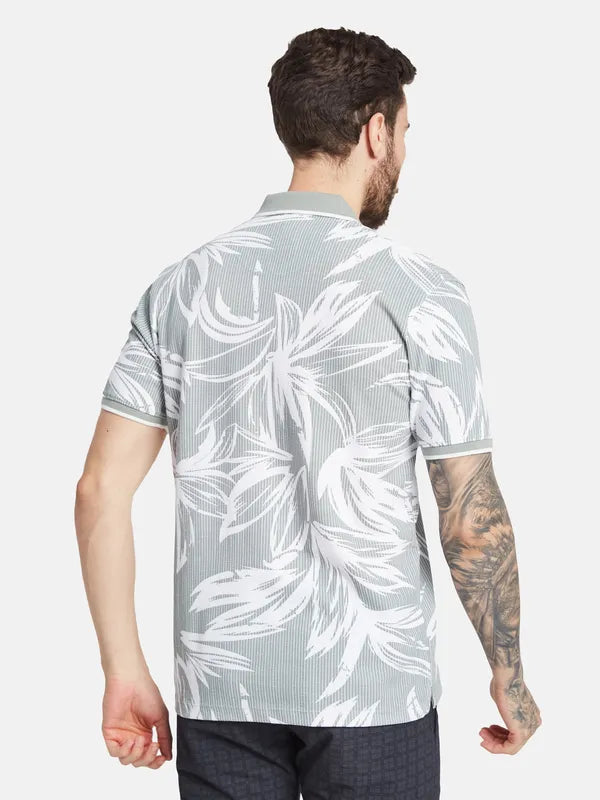 Octave Floral Printed Polo Collar Cotton T-Shirt