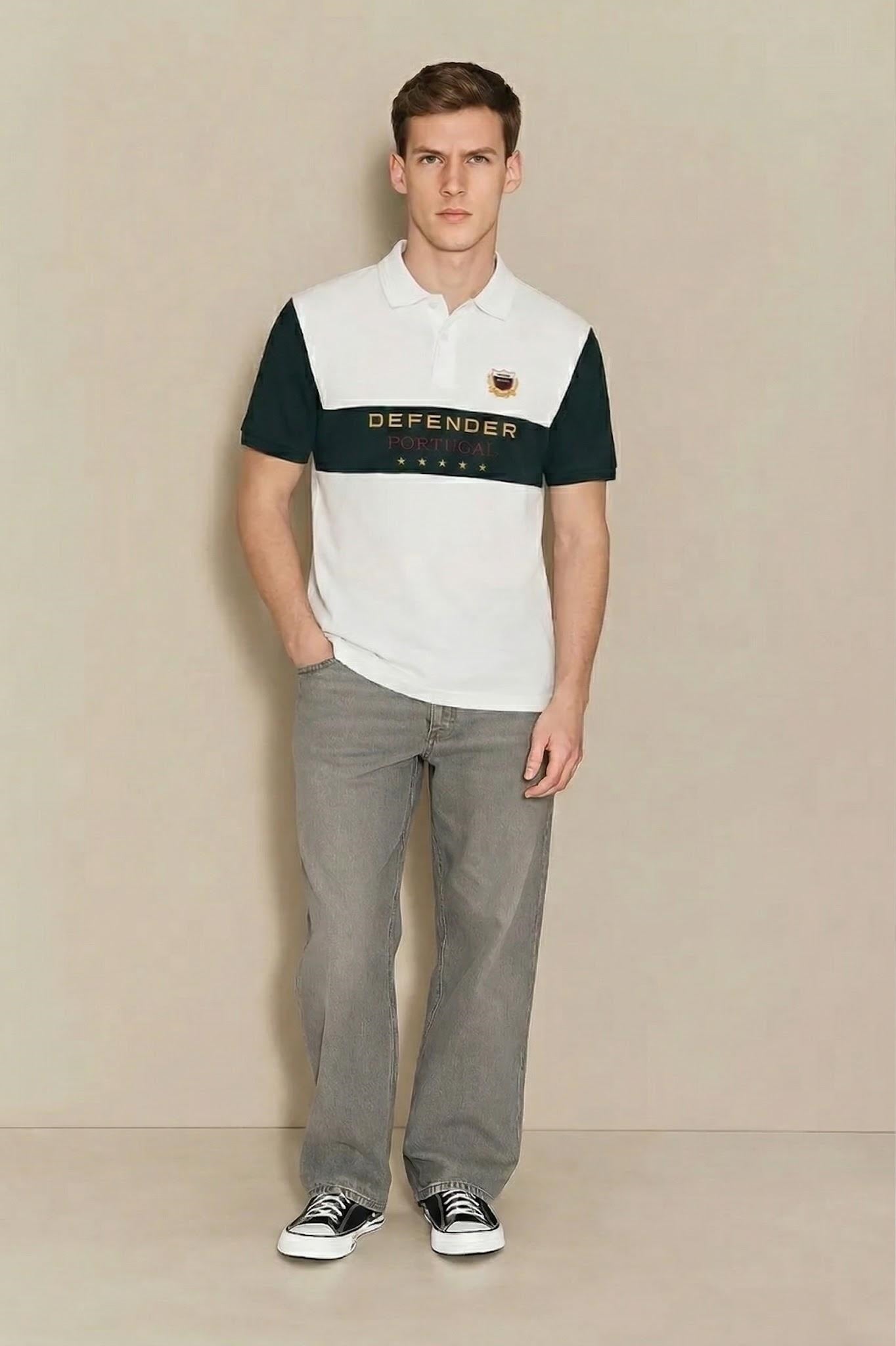Men Off White Brand Logo Colourblocked Polo Collar T-shirt