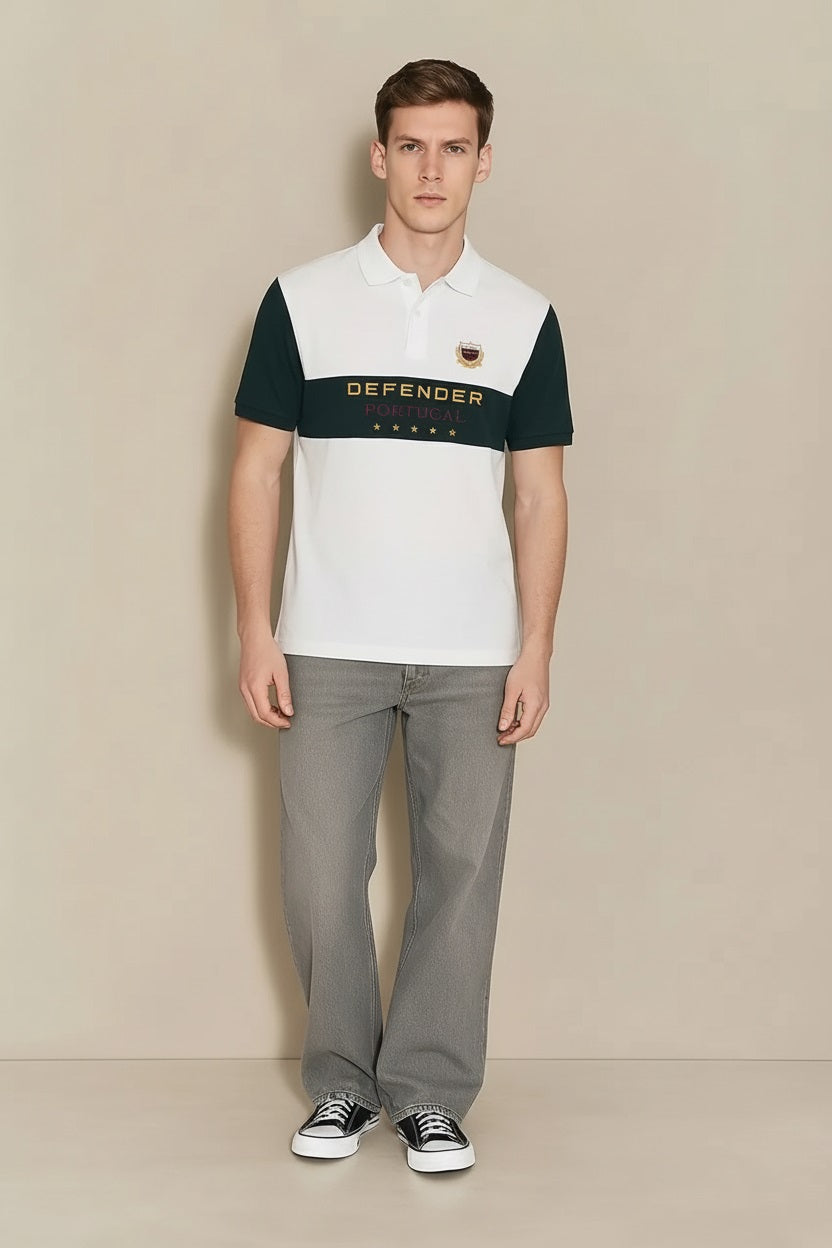 Men Off White Brand Logo Colourblocked Polo Collar T-shirt