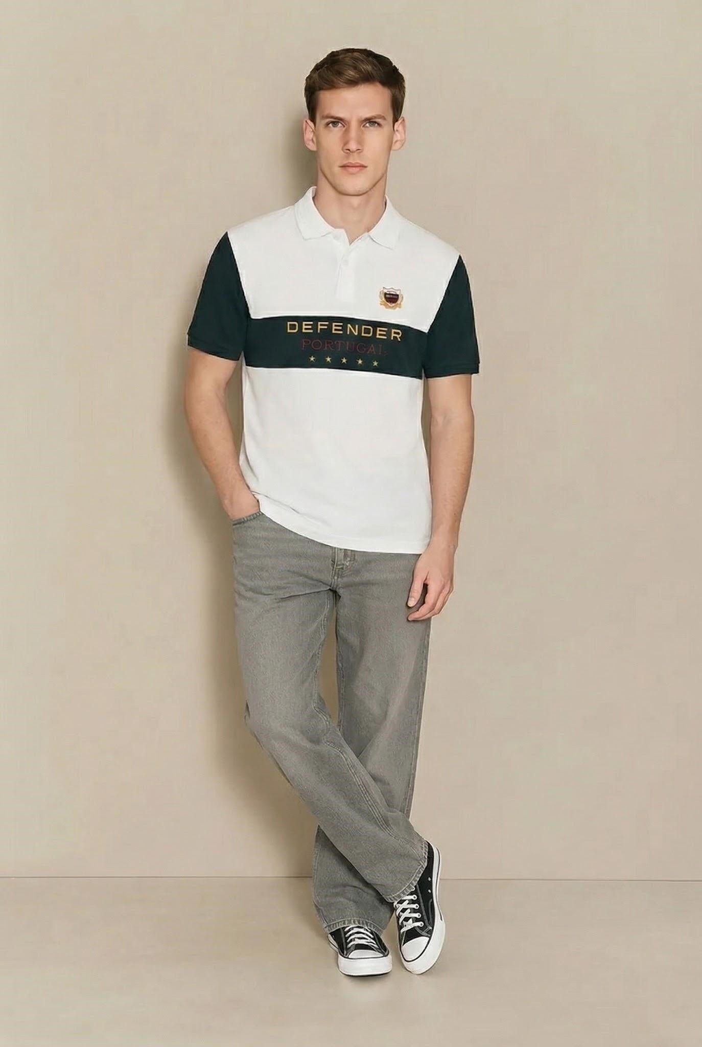 Men Off White Brand Logo Colourblocked Polo Collar T-shirt
