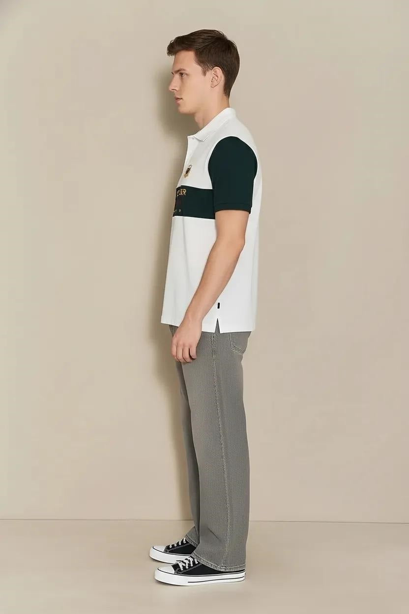 Men Off White Brand Logo Colourblocked Polo Collar T-shirt