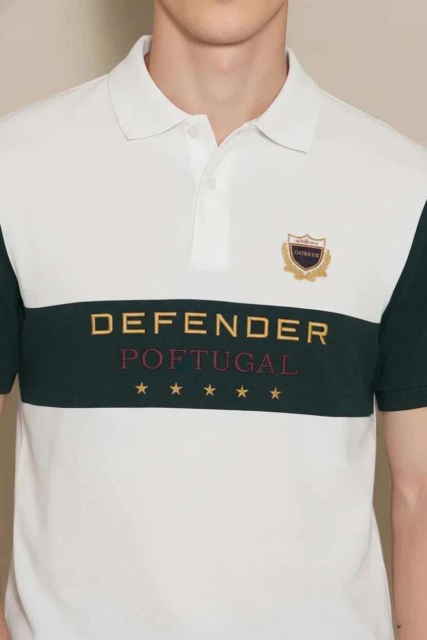 Men Off White Brand Logo Colourblocked Polo Collar T-shirt
