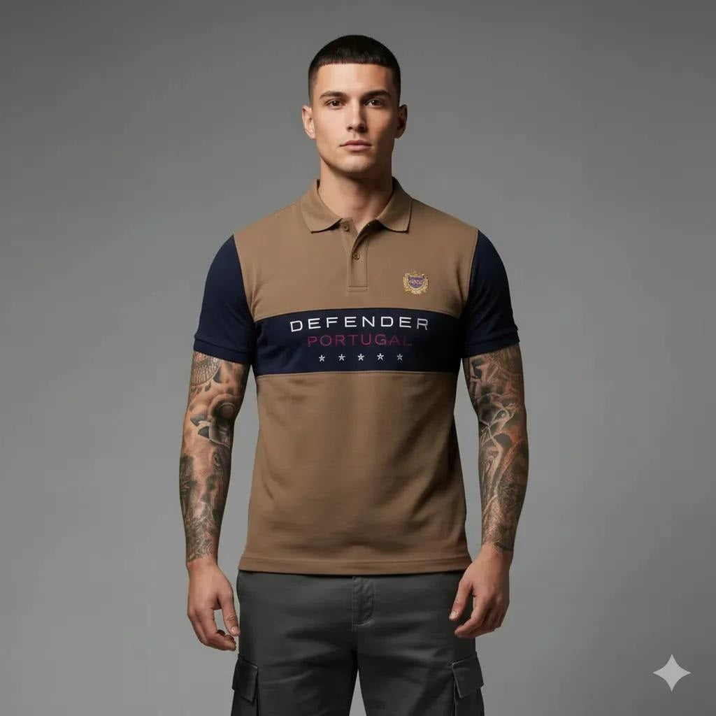 Men Tan Brand Logo Colourblocked Polo Collar T-shirt