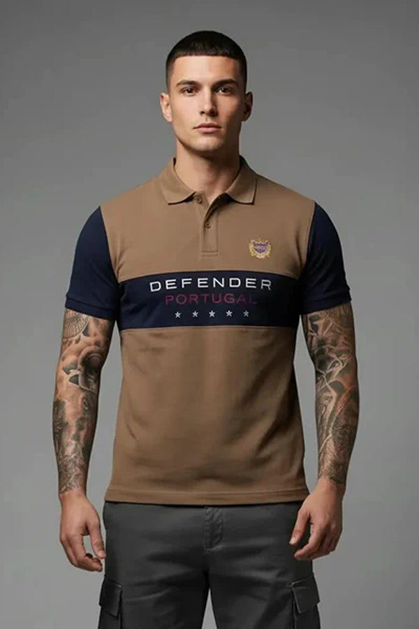 Men Brand Logo Colourblocked Polo Collar T-shirt