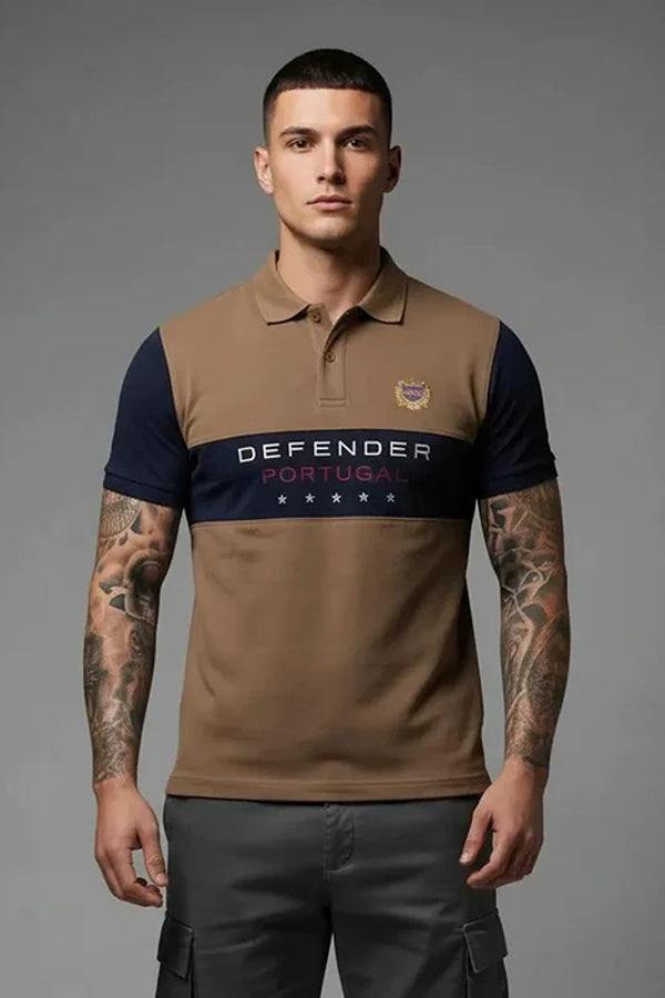 Men Brand Logo Colourblocked Polo Collar T-shirt
