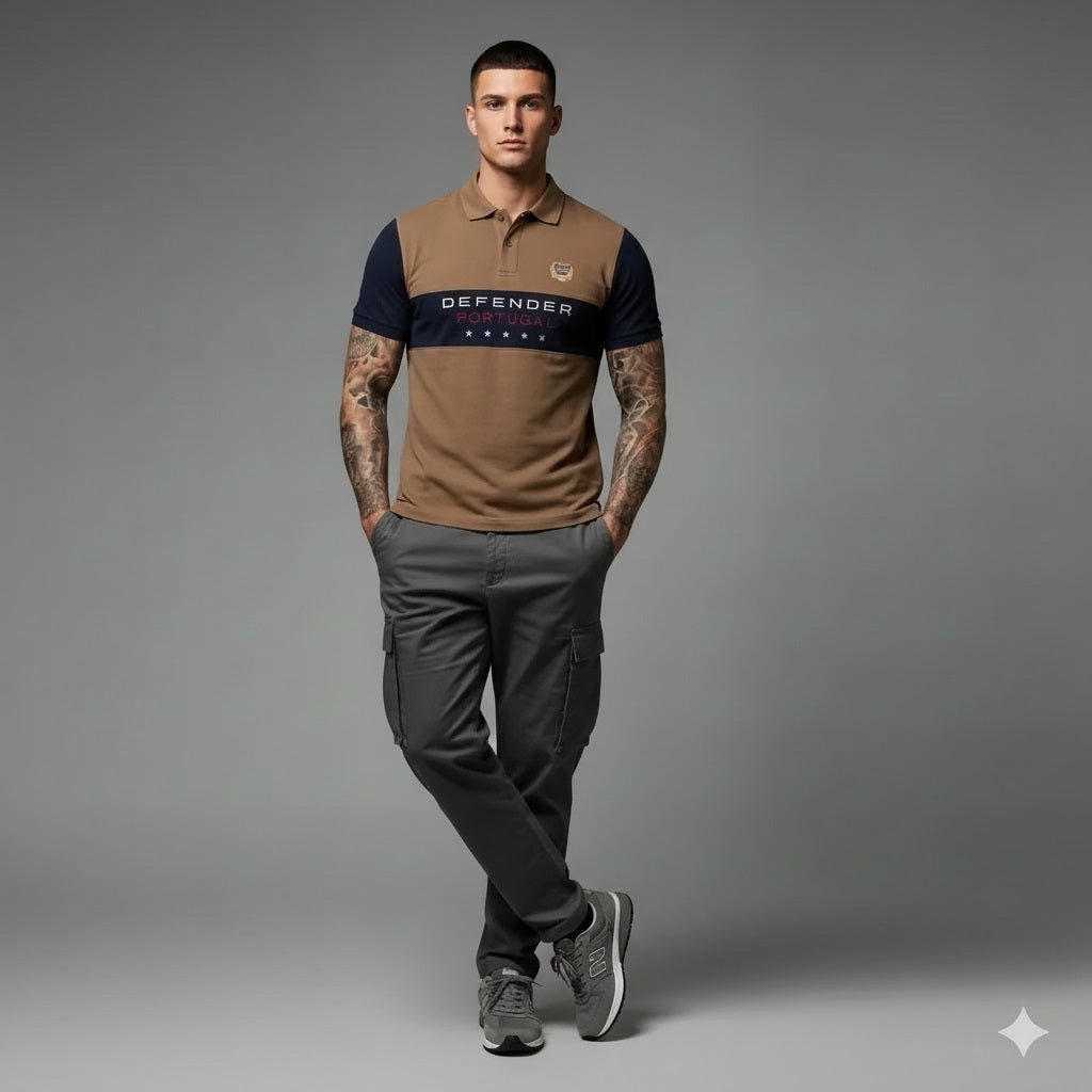 Men Tan Brand Logo Colourblocked Polo Collar T-shirt