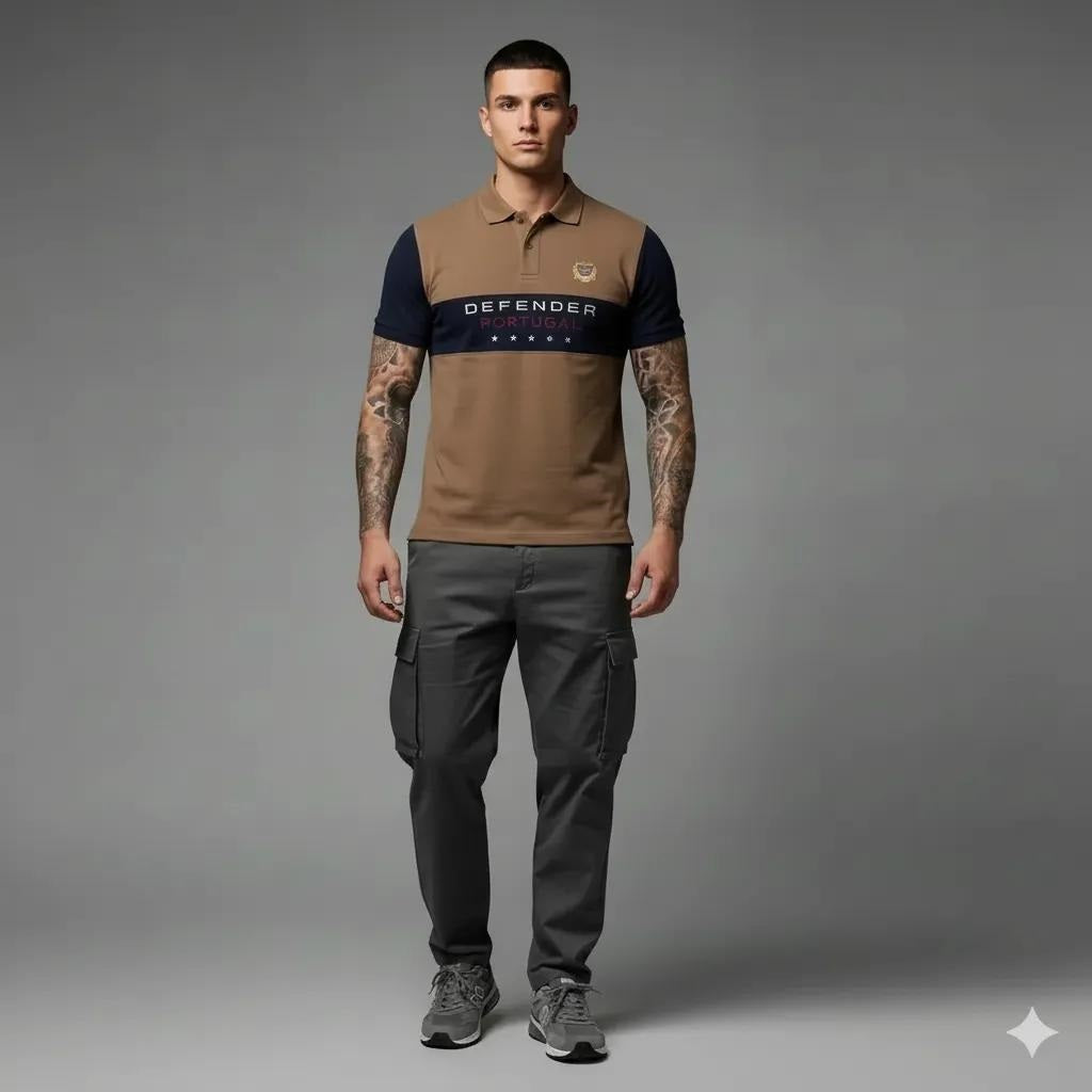 Men Tan Brand Logo Colourblocked Polo Collar T-shirt