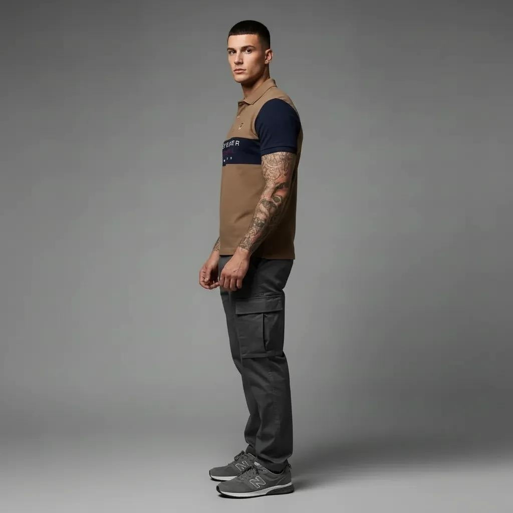 Men Tan Brand Logo Colourblocked Polo Collar T-shirt