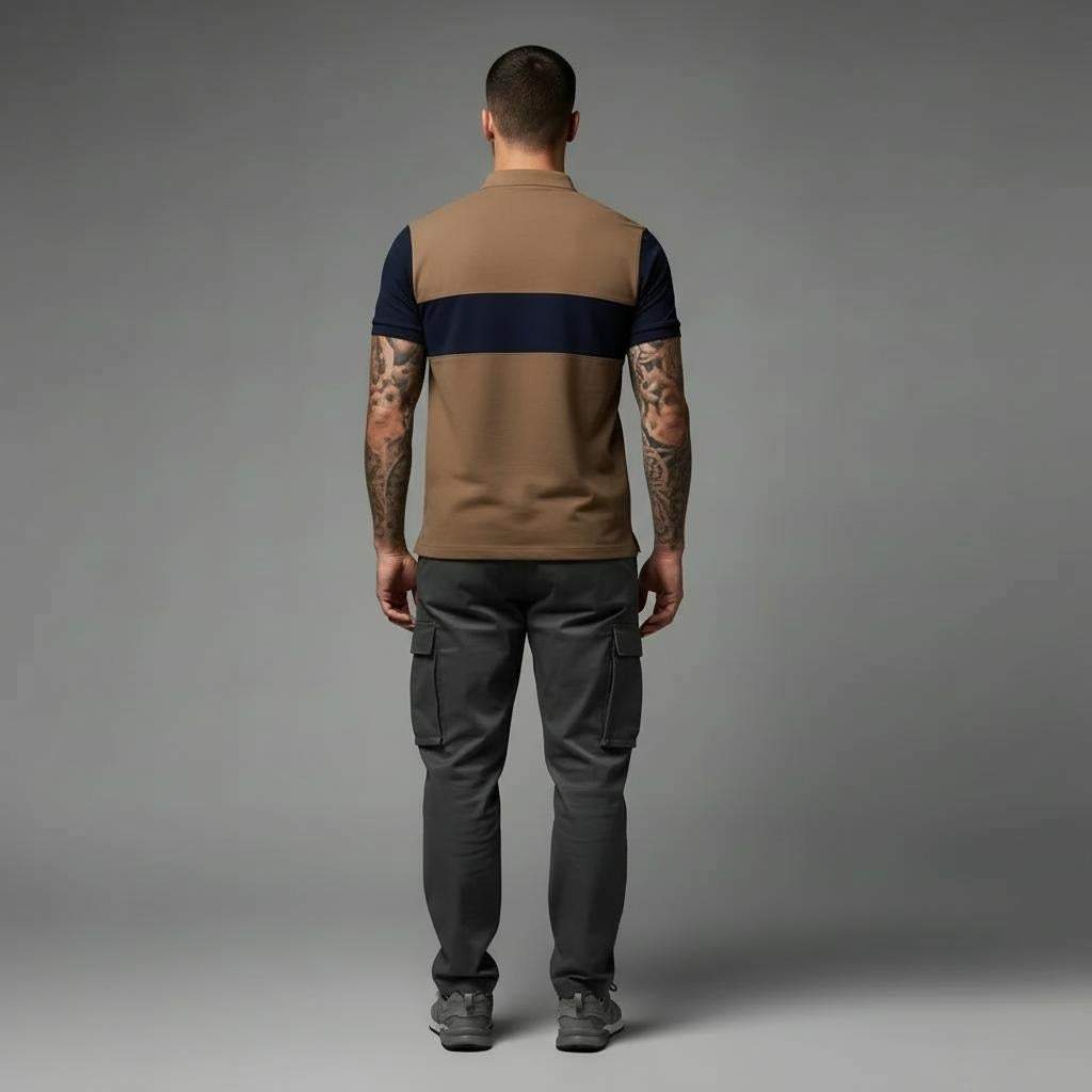 Men Tan Brand Logo Colourblocked Polo Collar T-shirt
