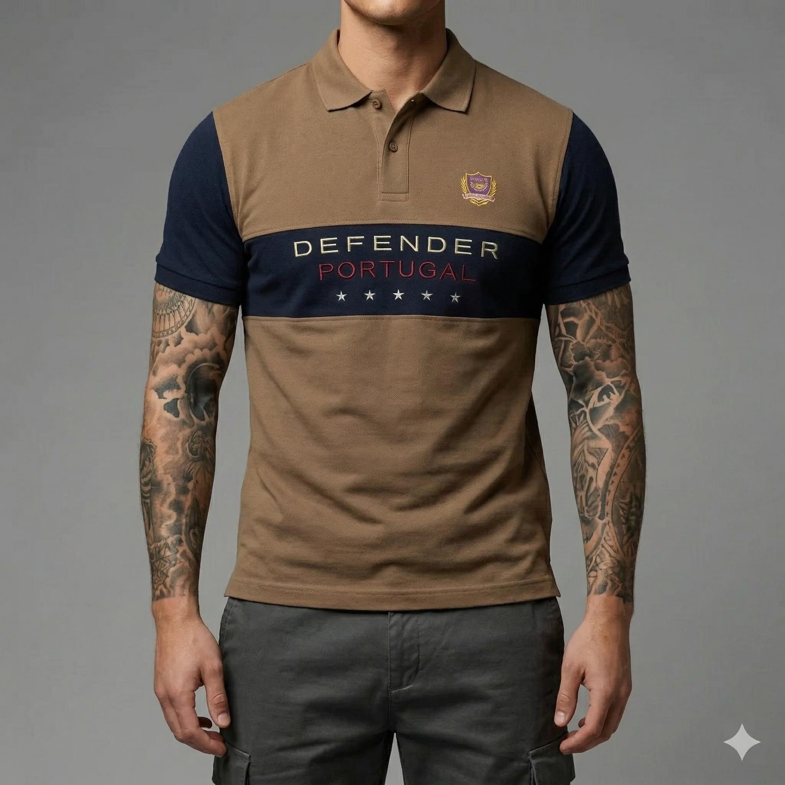 Men Tan Brand Logo Colourblocked Polo Collar T-shirt