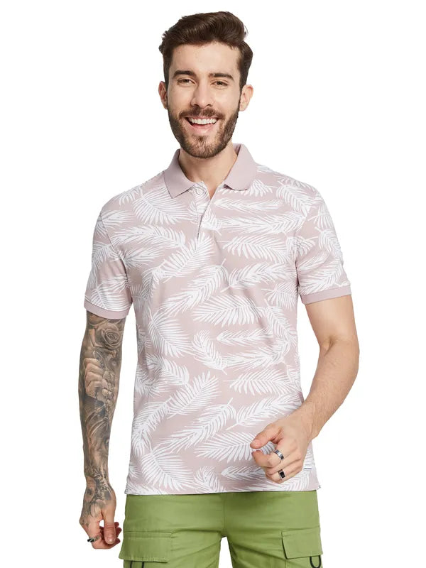 Octave Men Floral Printed Polo Collar Tropical Pockets T-Shirt