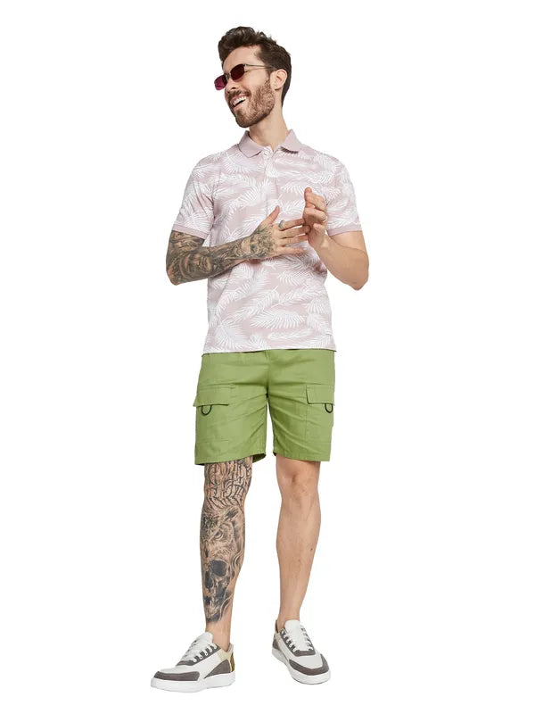 Octave Men Floral Printed Polo Collar Tropical Pockets T-Shirt